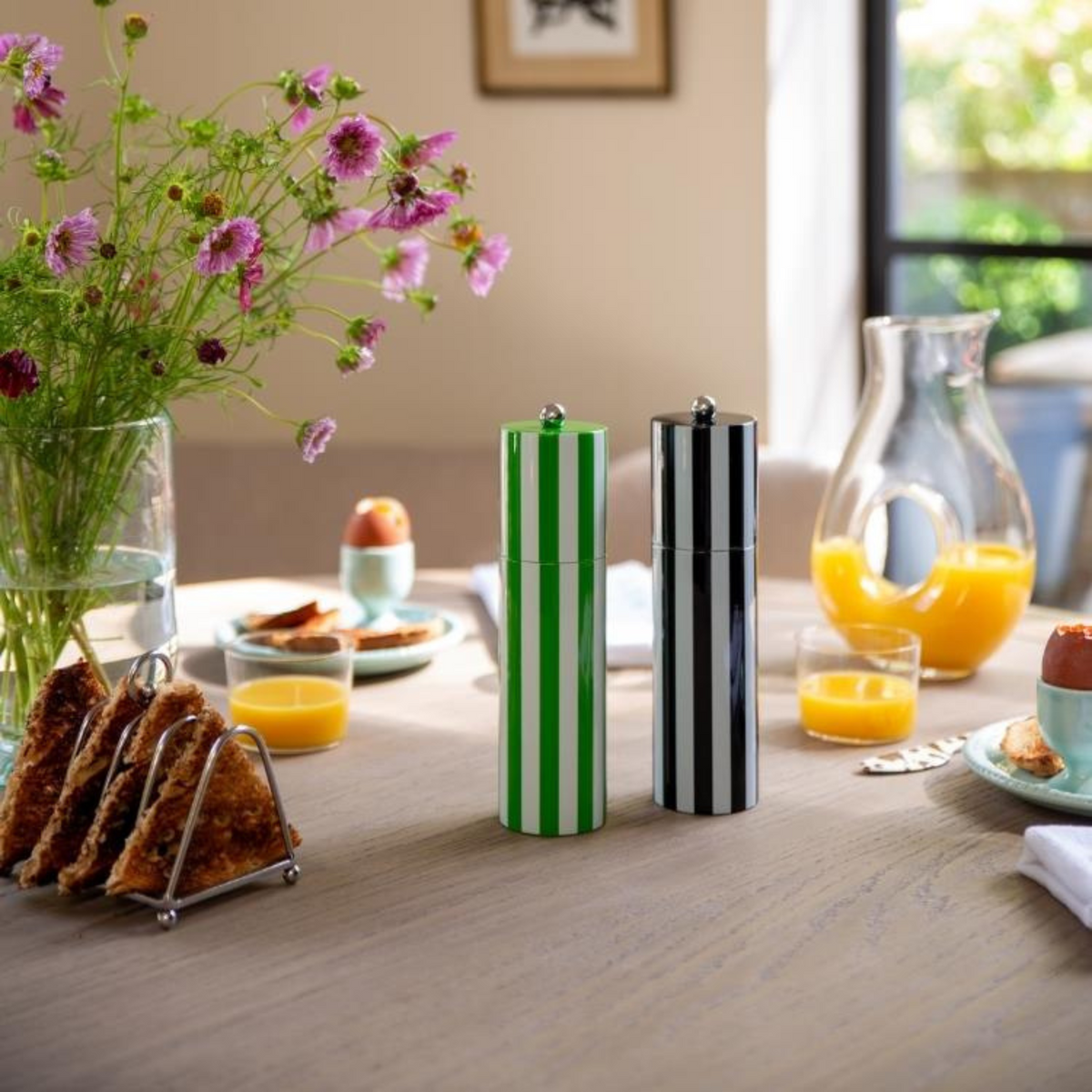 Black & White Striped Column Salt or Pepper Mill