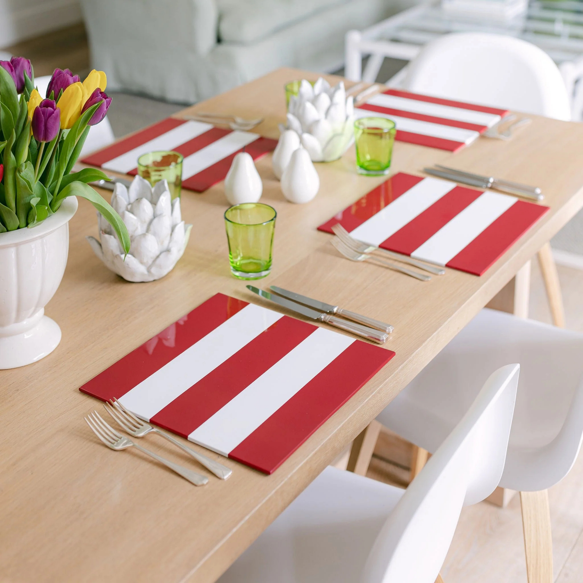 Burgundy & White Striped Lacquer Placemats