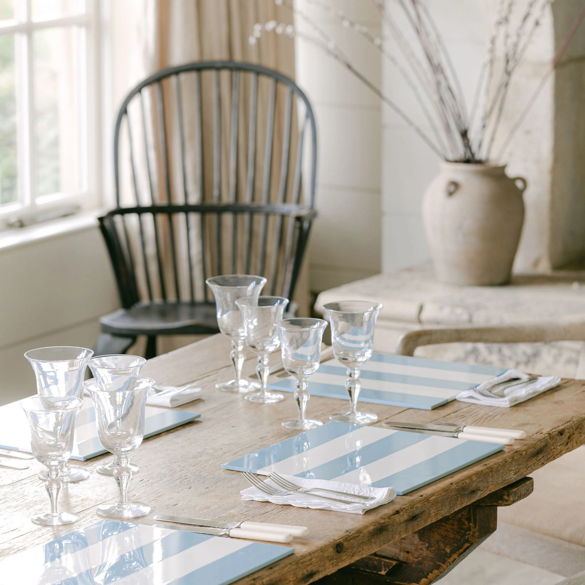 Denim & White Striped Lacquer Placemats