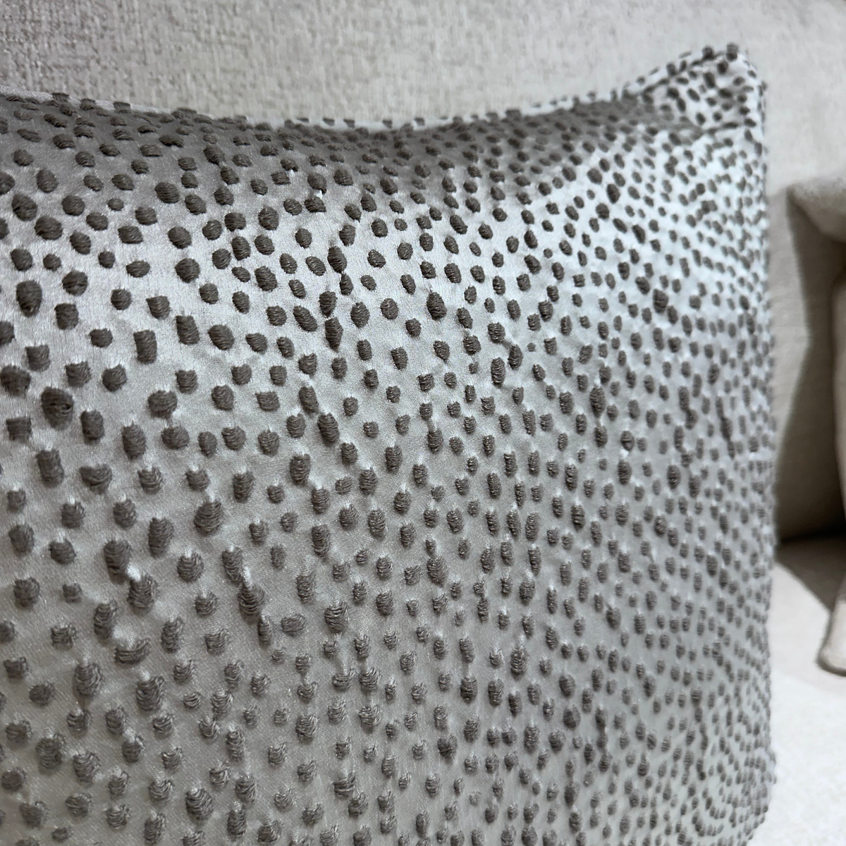 Embroidered Textured Silver Spot Cushion