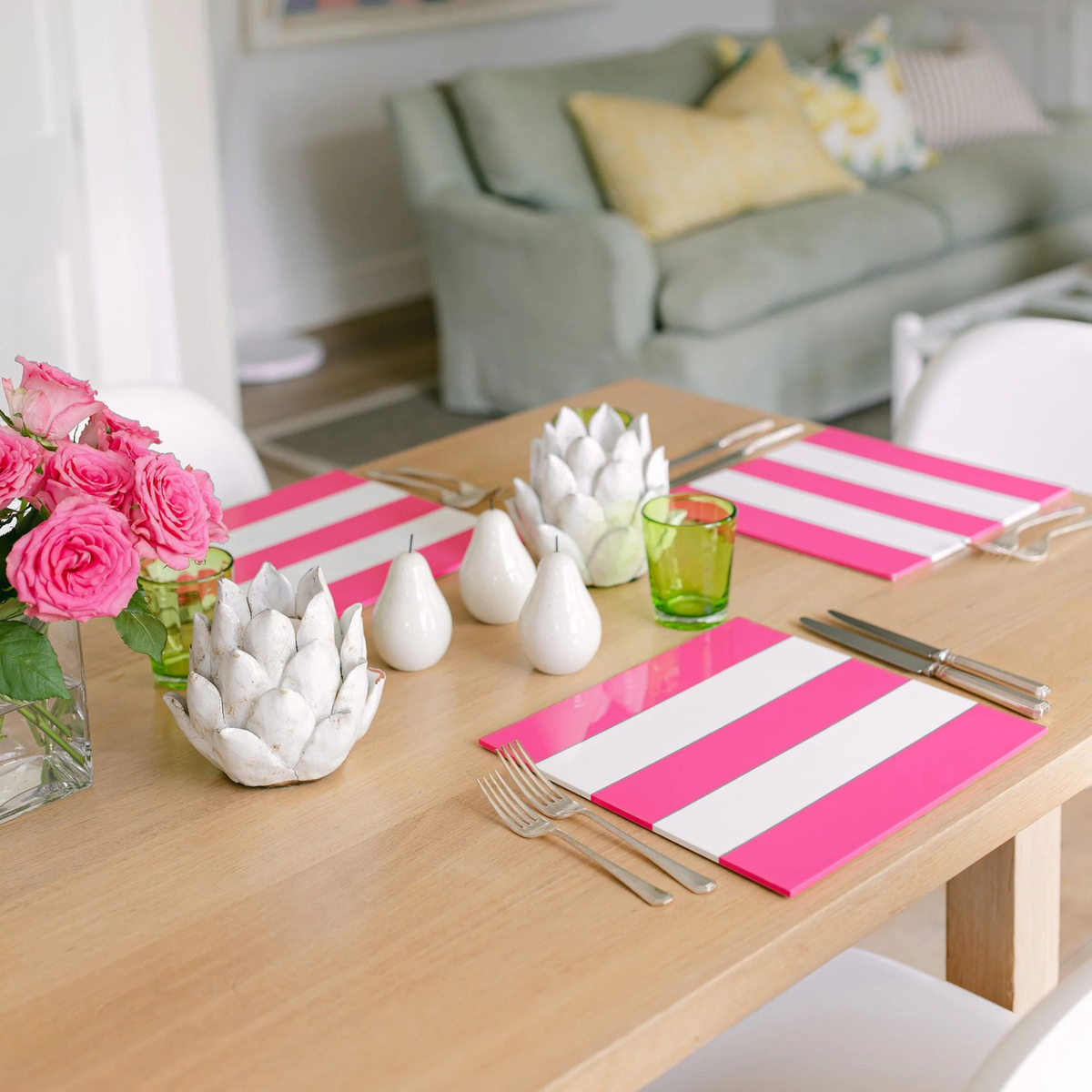 Fushia & White Striped Lacquer Placemats