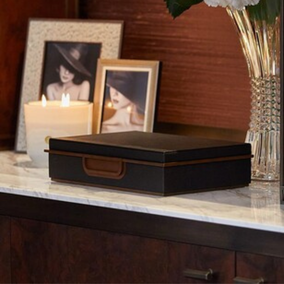 Large Anthracite Faux Shagreen Box