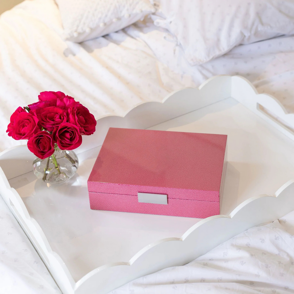 Large Pink Shagreen Lacquer Box with Gold