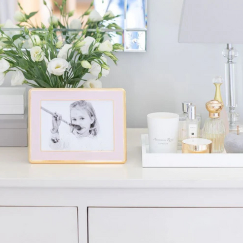 Pale Pink Enamel & Gold Curve Frame