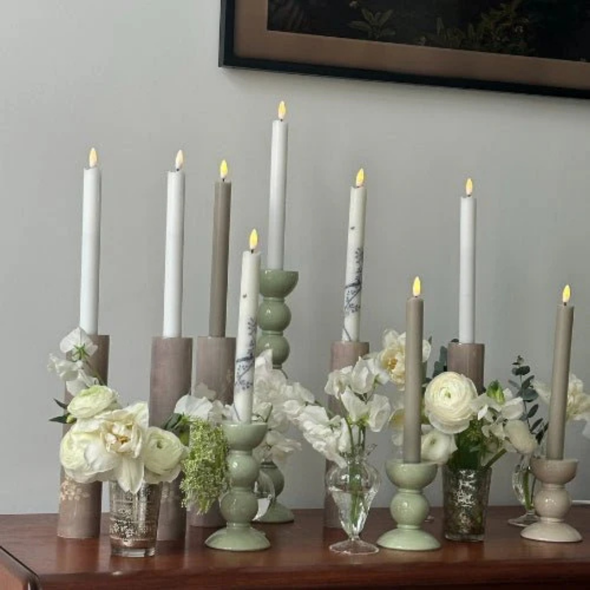 Tall Sage Bobbin Candlestick