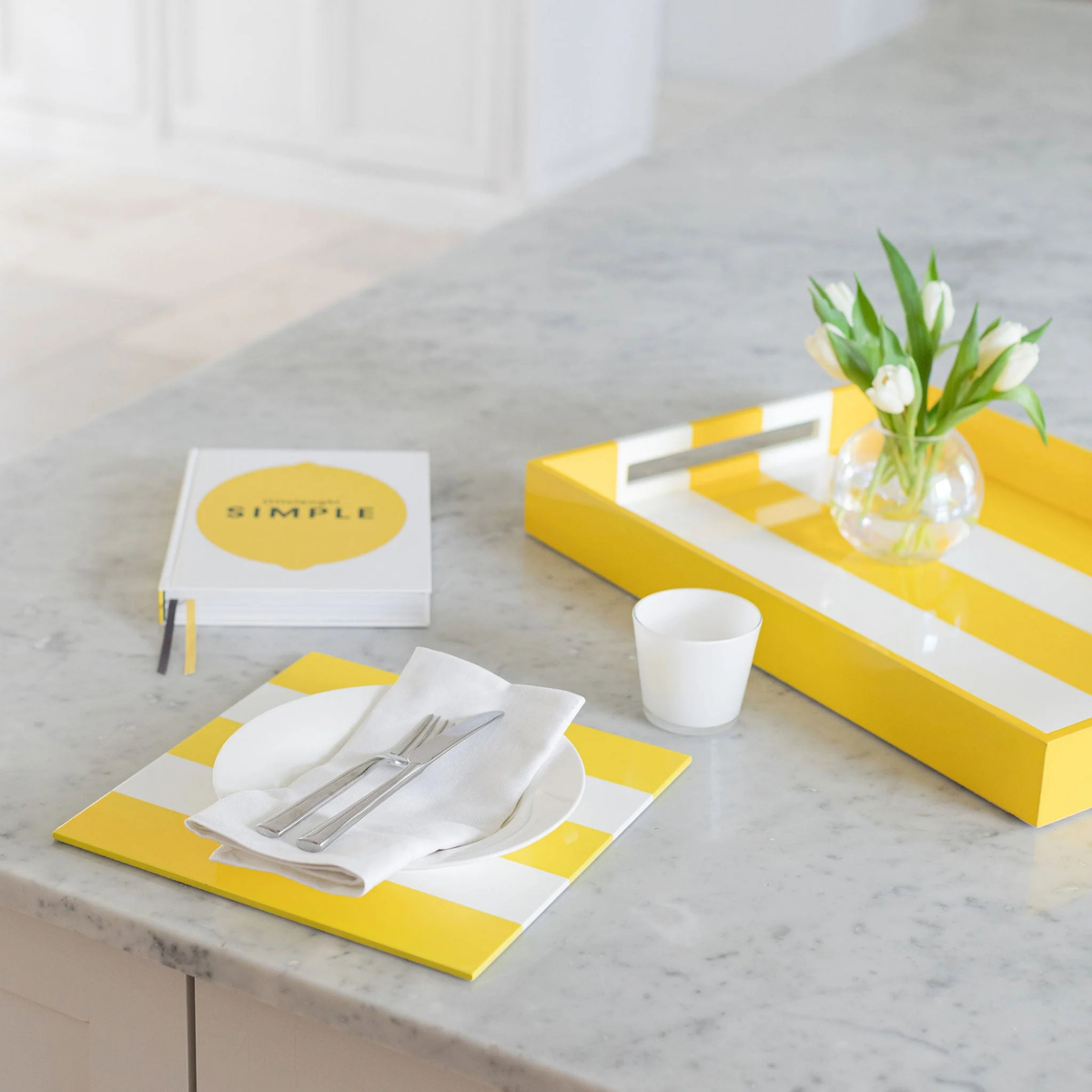 Yellow & White Striped Lacquer Placemats